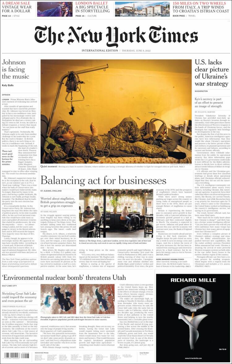 Portada de International New York Times (Europe)