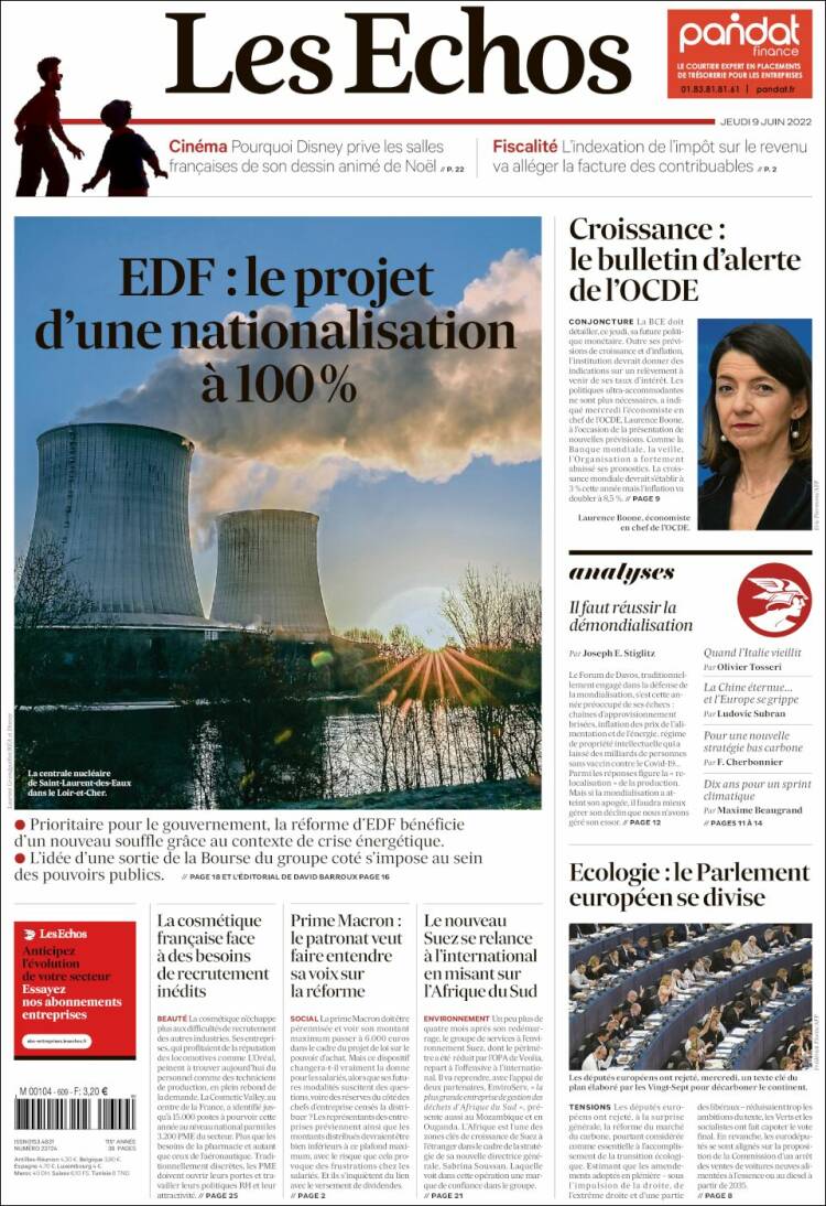 Portada de Les Echos (France)