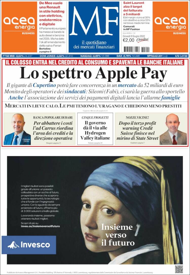 Portada de Milano Finanza (Italie)