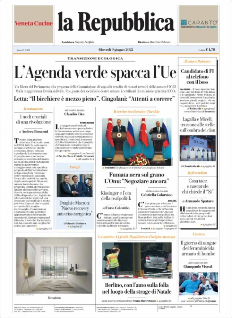 Portada de La Repubblica (Italie)