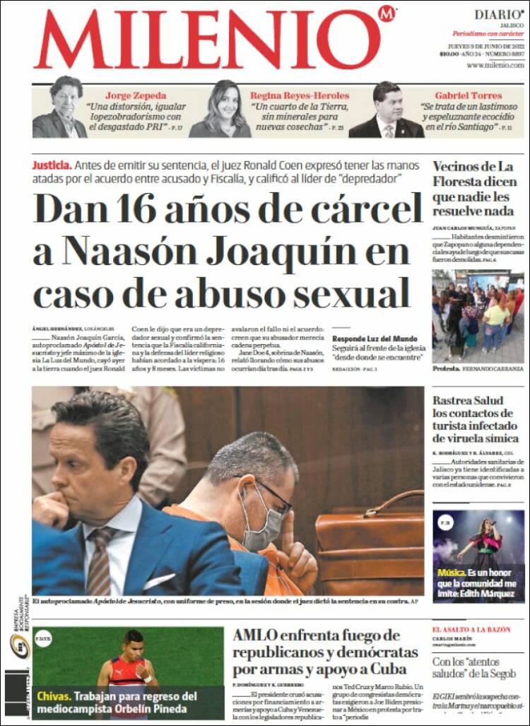 Portada de Milenio - Jalisco (Mexique)