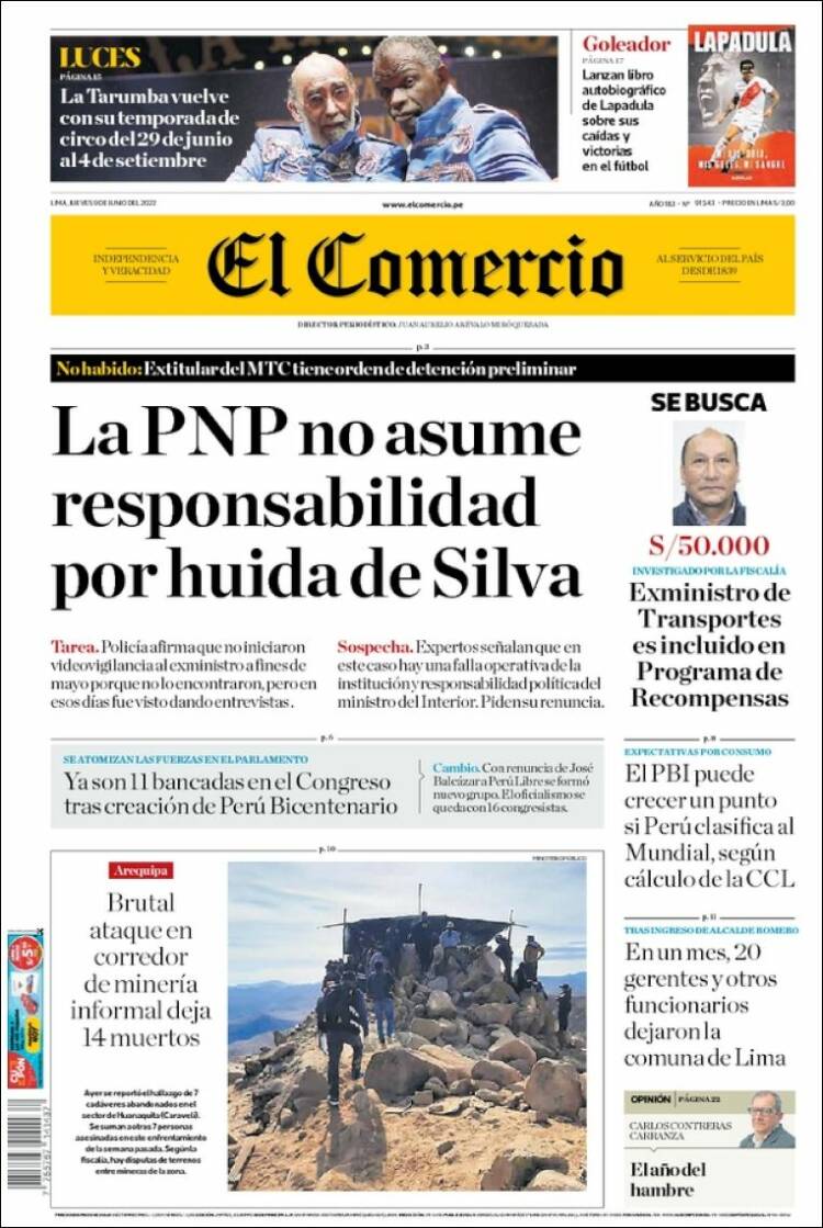 Portada de El Comercio (P&eacute;rou)