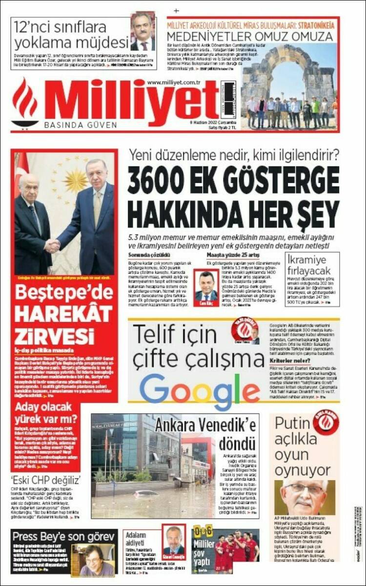 Portada de Milliyet (Turquie)