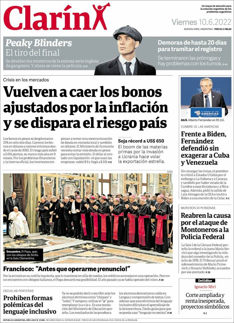 Portada de Clarín (Argentina)