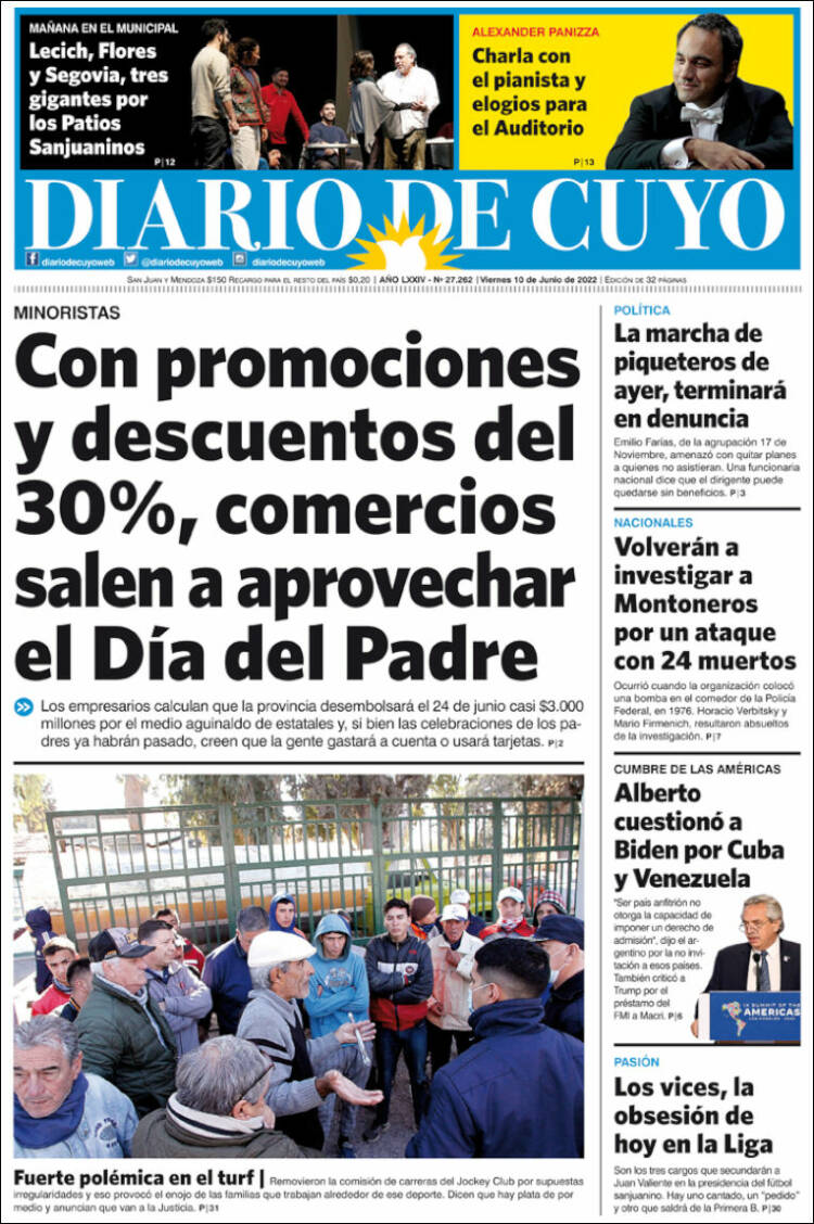 Portada de Diario de Cuyo (Argentina)