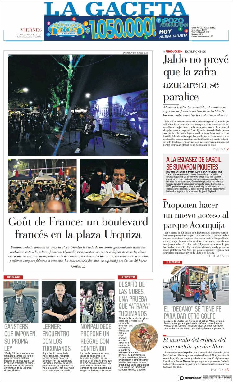 Portada de La Gaceta (Argentina)