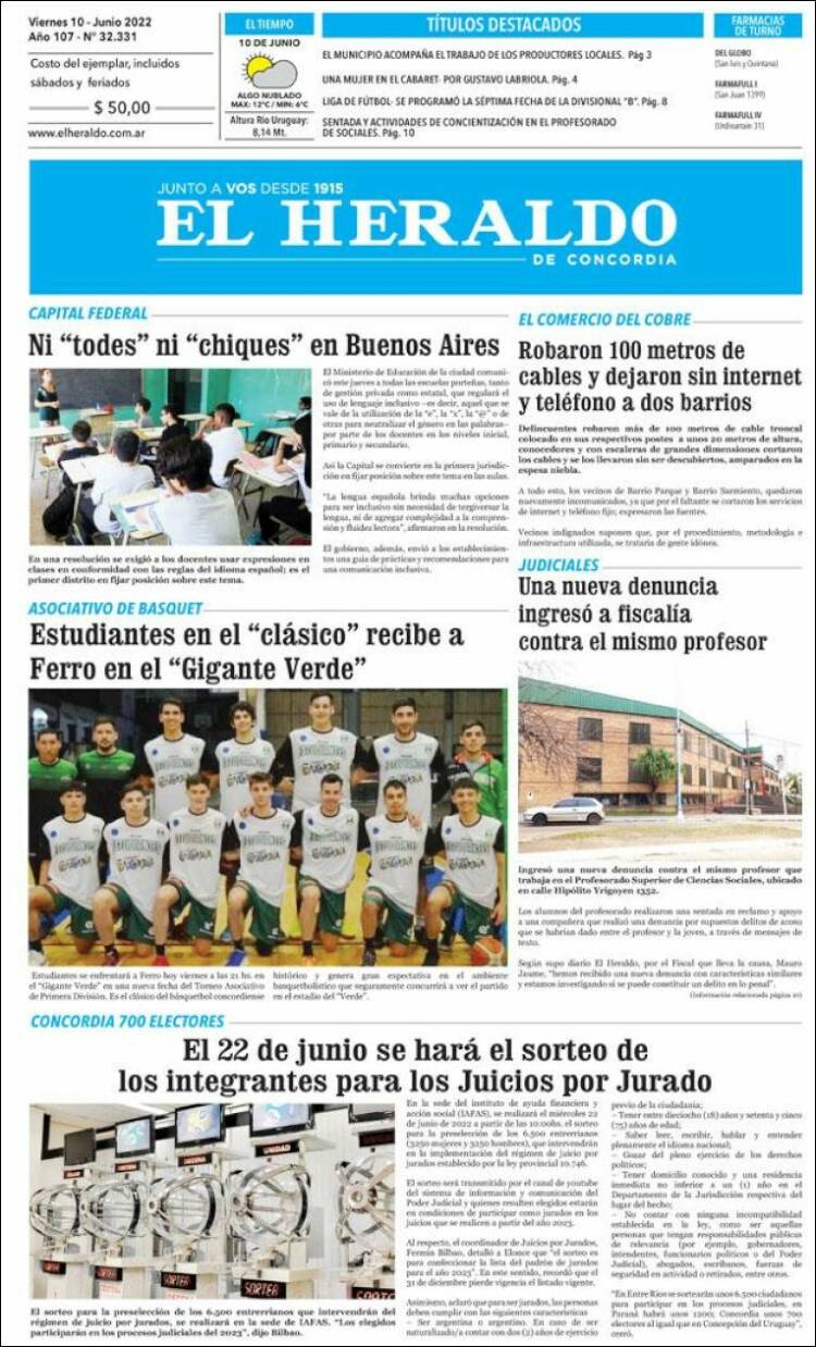 Portada de El Heraldo de Concordia (Argentina)