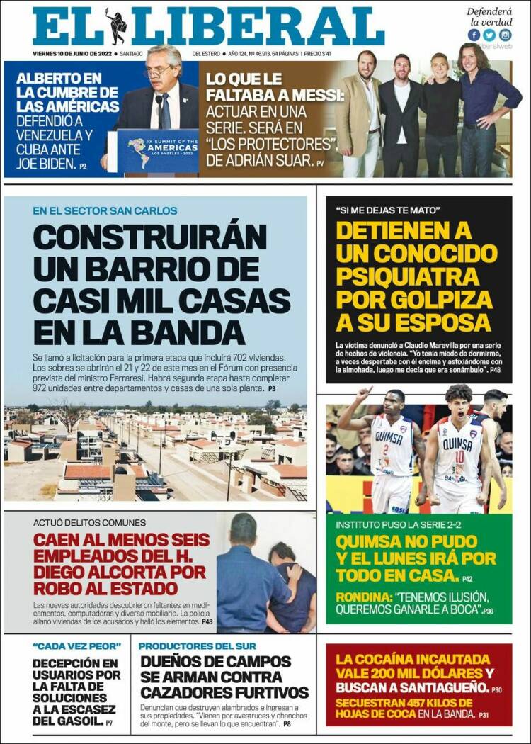 Portada de Diario El Liberal (Argentina)