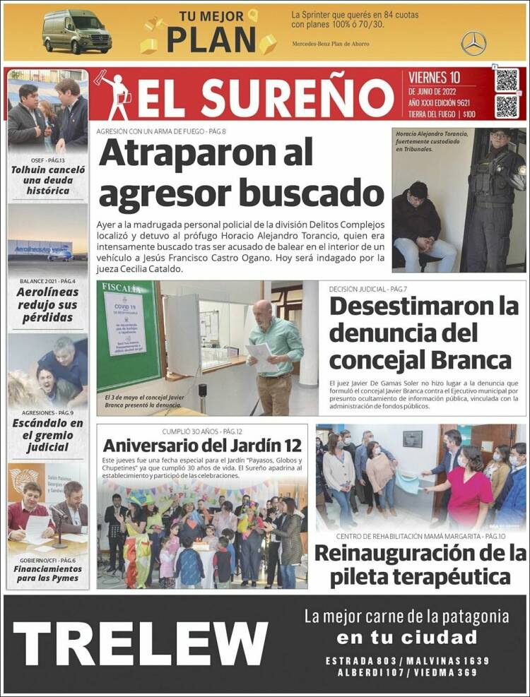 Portada de Diario El Sureño (Argentina)