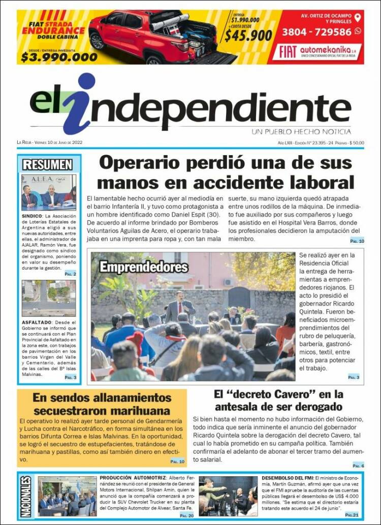 Portada de El Independiente (Argentina)