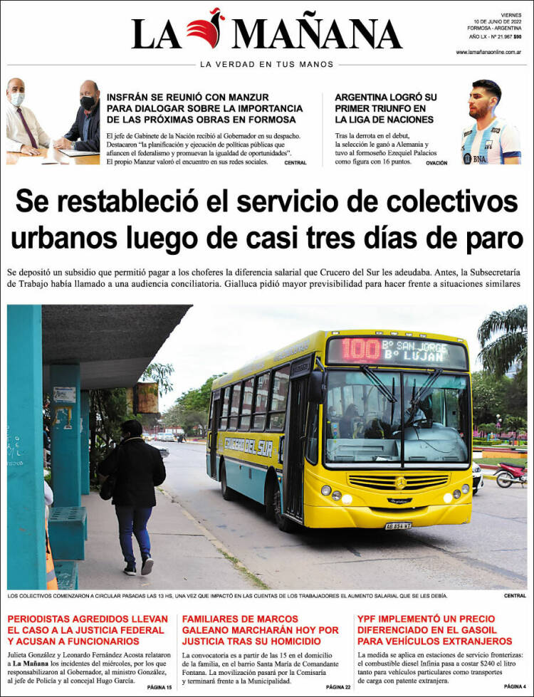 Portada de Diario La Mañana (Argentina)