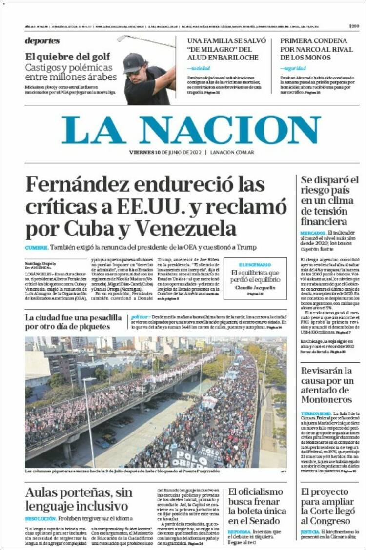 Portada de La Nación (Argentina)