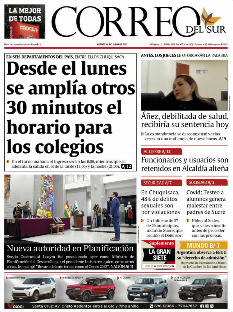 Portada de Correo Sur (Bolivia)