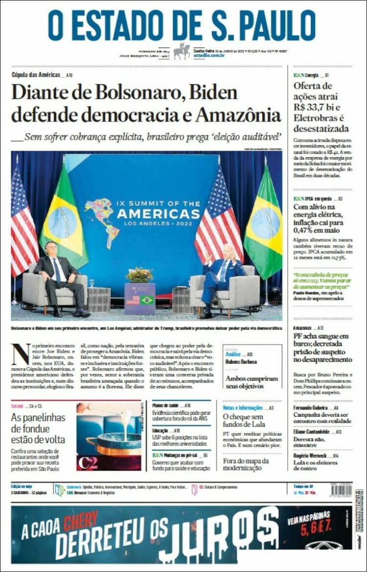 Portada de O Estado de São Paulo (Brasil)