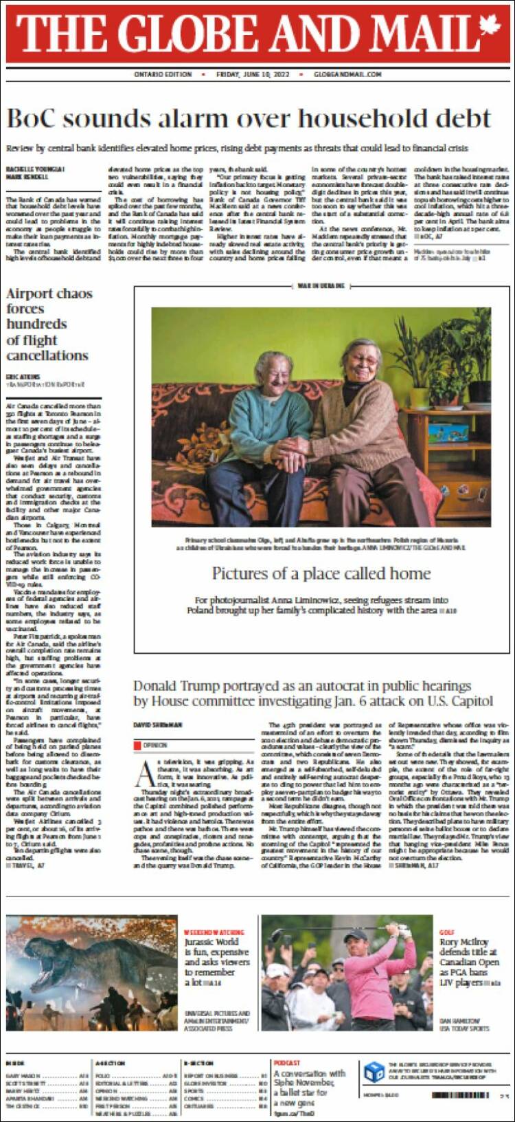 Portada de The Globe and Mail (Canadá)