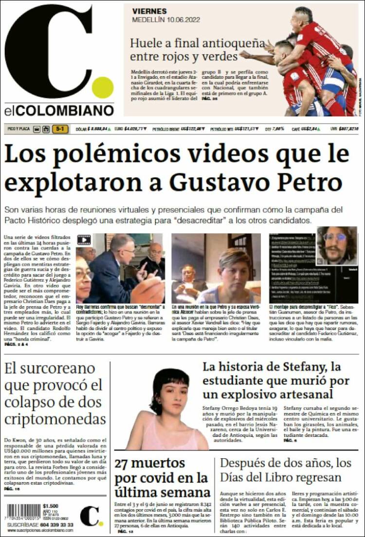 Portada de El Colombiano (Colombia)