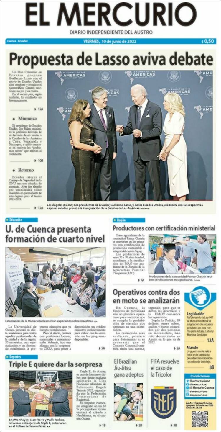 Portada de Diario El Mercurio (Ecuador)