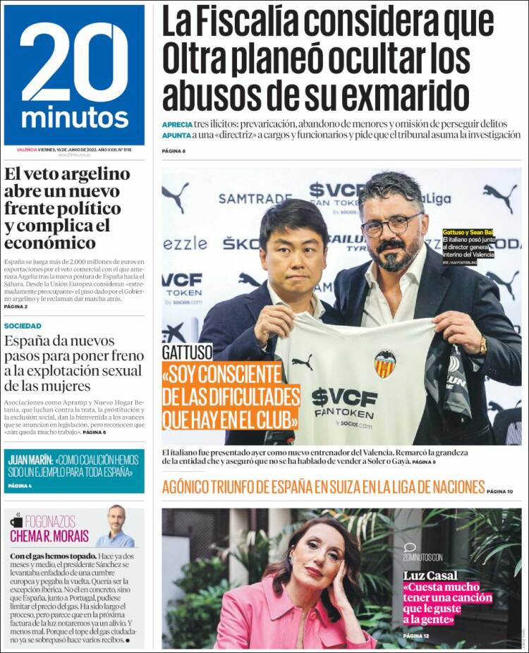 Portada de 20 Minutos - Valencia (España)