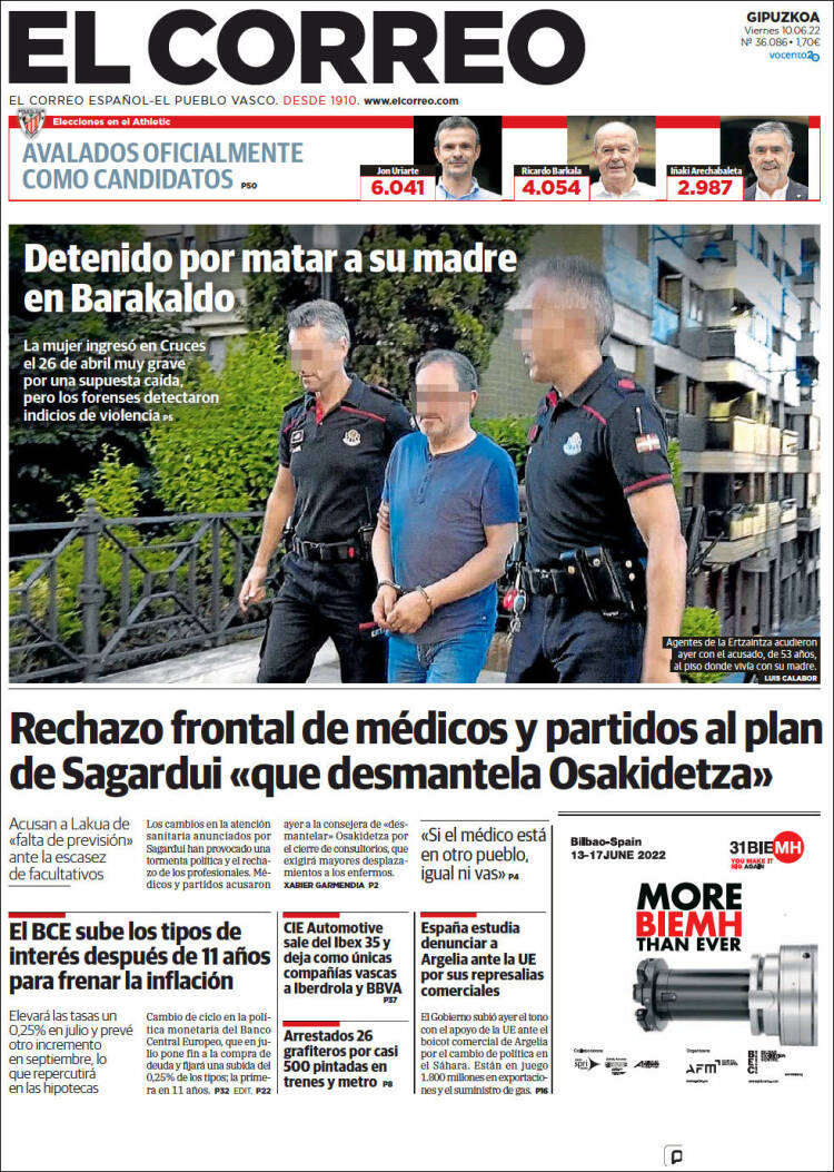 Portada de El Correo - Guipuzcoa (España)