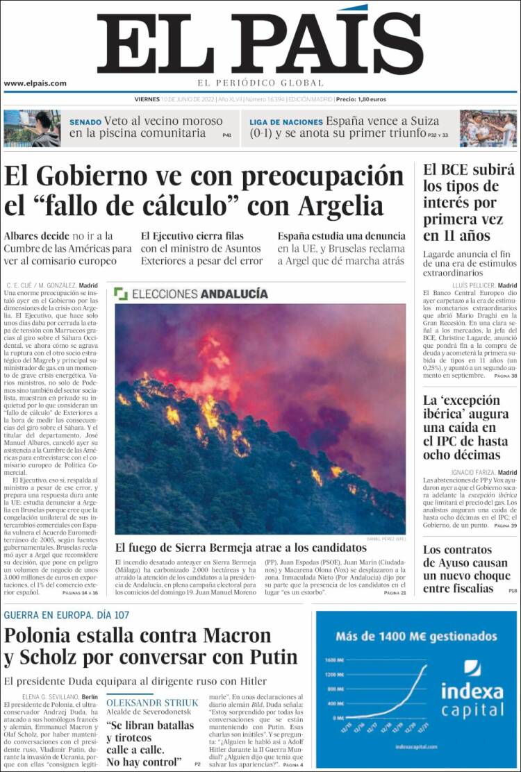 Portada de El País (España)