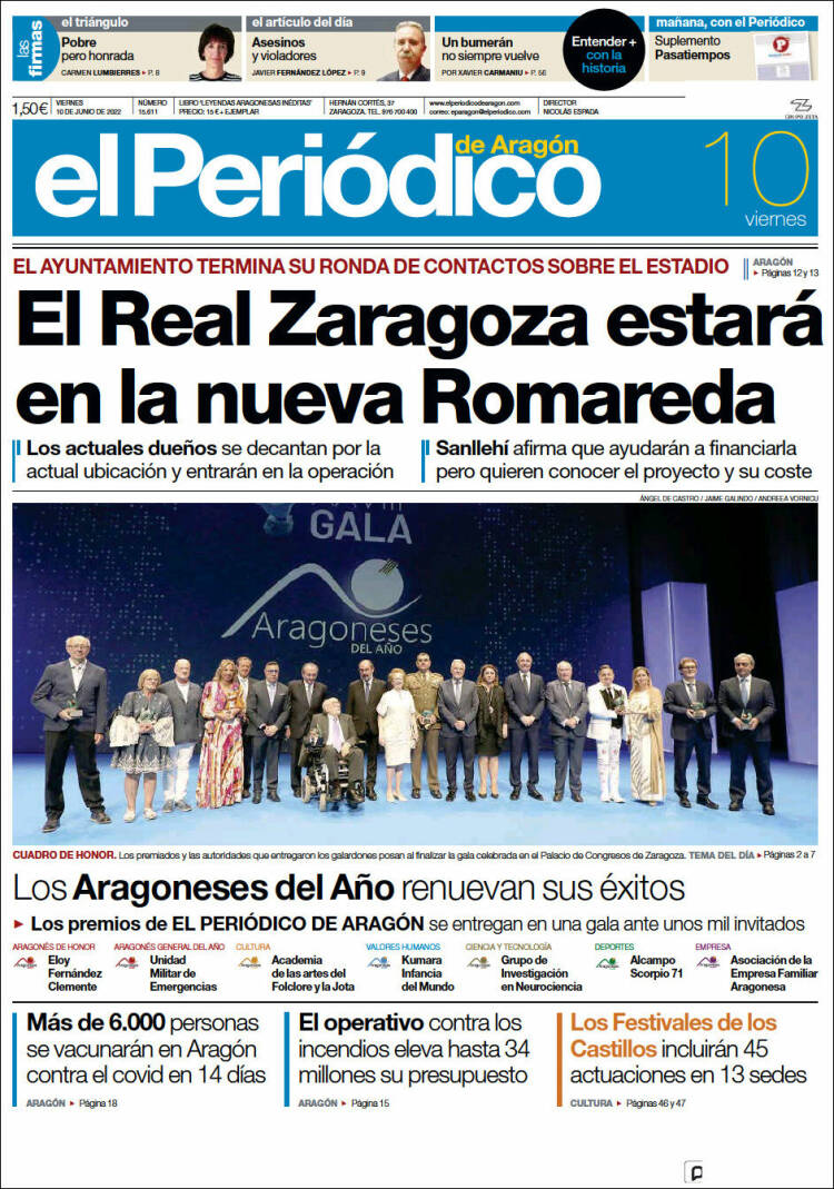 Portada de El Periódico de Aragón (España)