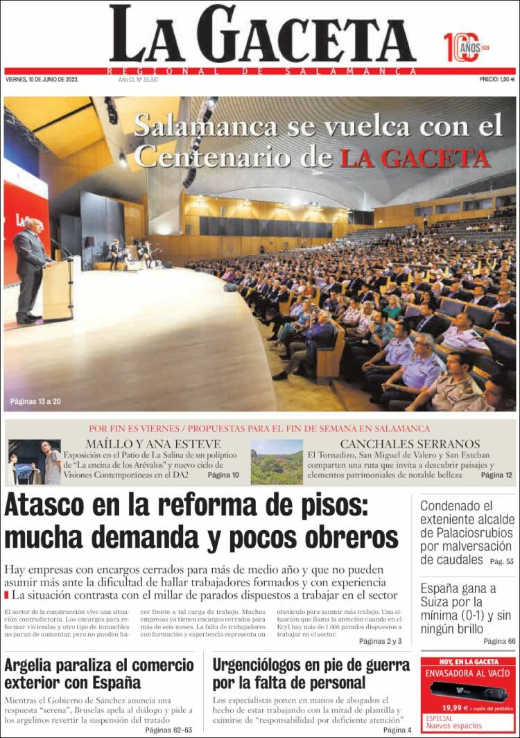 Portada de La Gaceta de Salamanca (España)