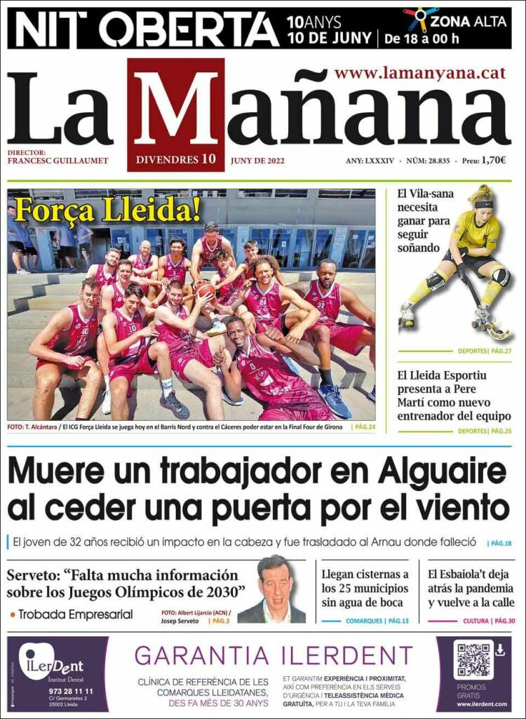 Portada de La Mañana - Diari de Ponent (España)