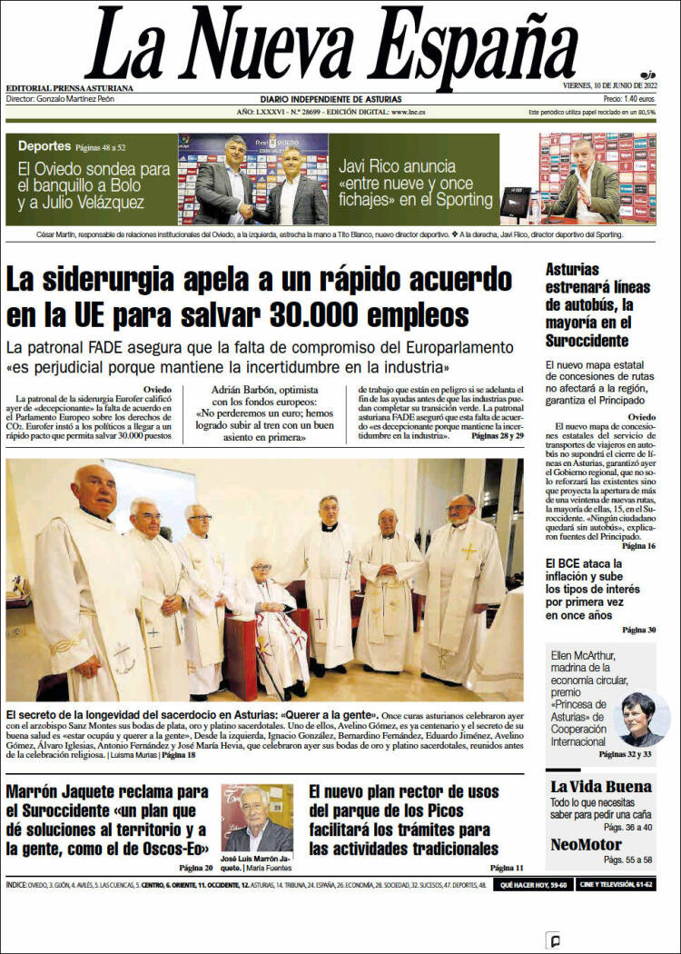 Portada de La Nueva España (España)