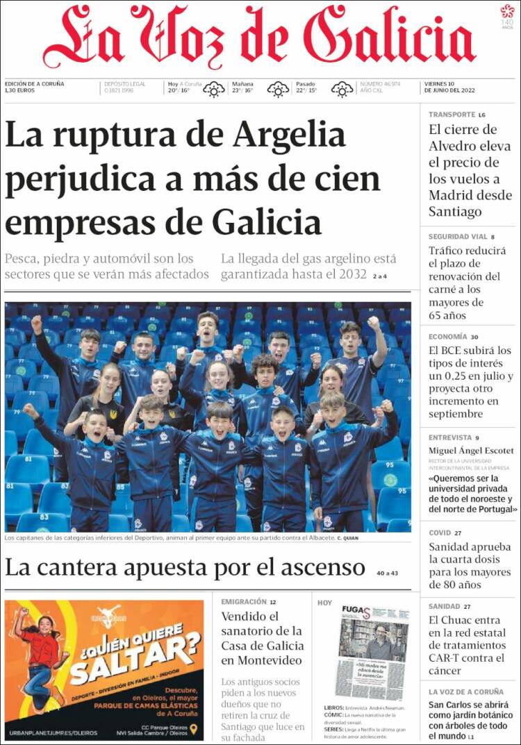 Portada de La Voz de Galicia (España)