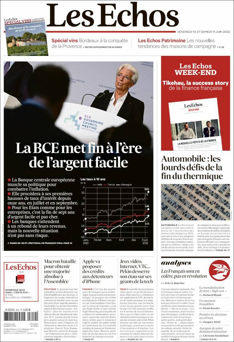 Portada de Les Echos (France)