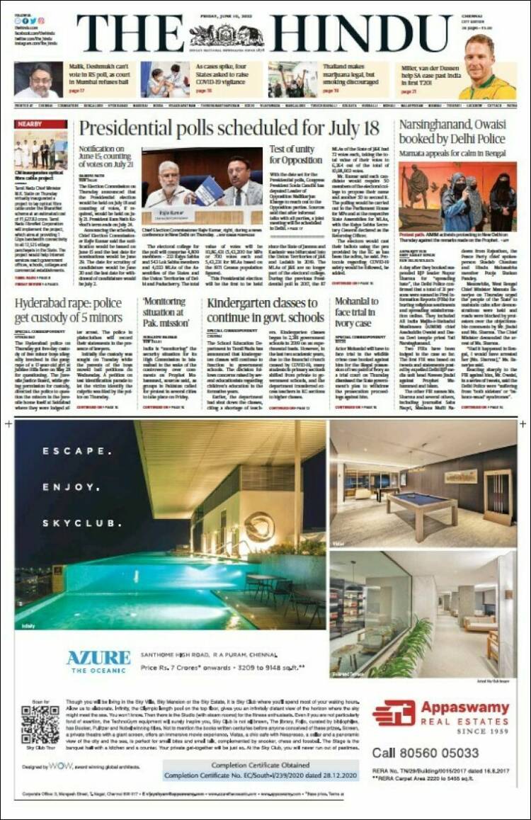 Portada de The Hindu (India)