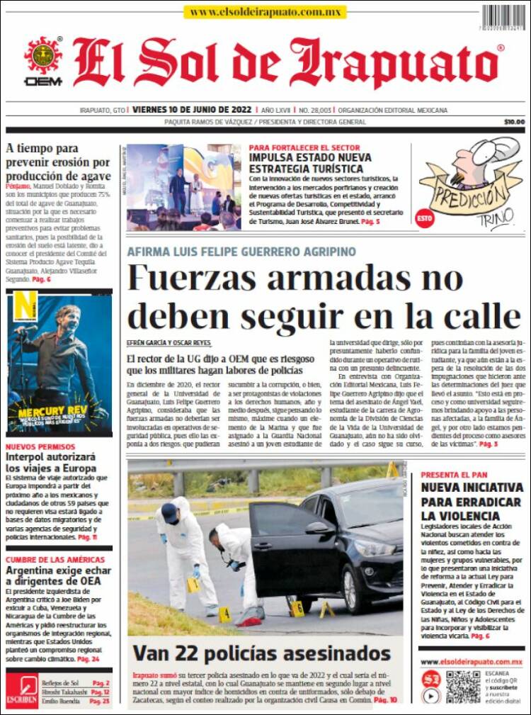 Portada de El Sol de Irapuato (M&eacute;xico)