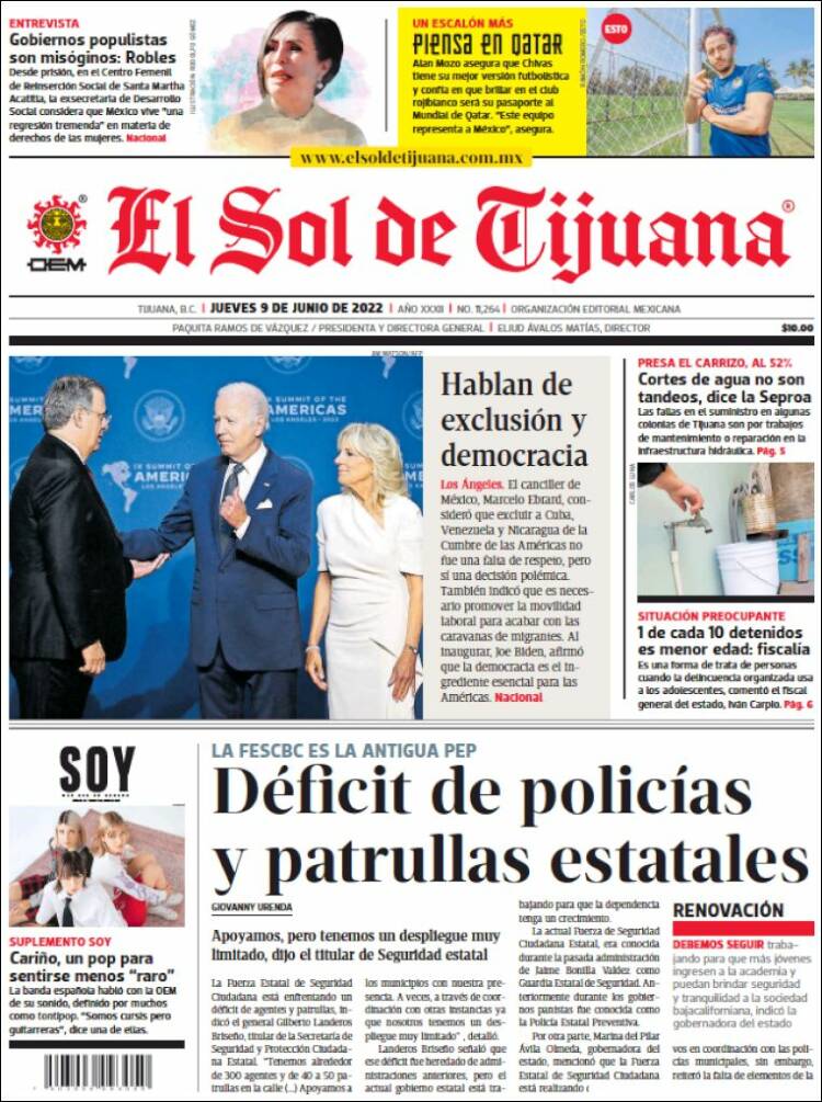 Portada de El Sol de Tijuana (M&eacute;xico)