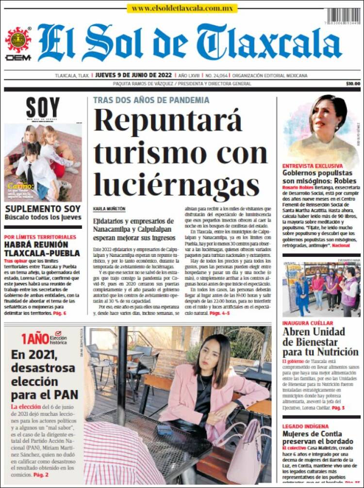 Portada de El Sol de Tlaxcala (M&eacute;xico)