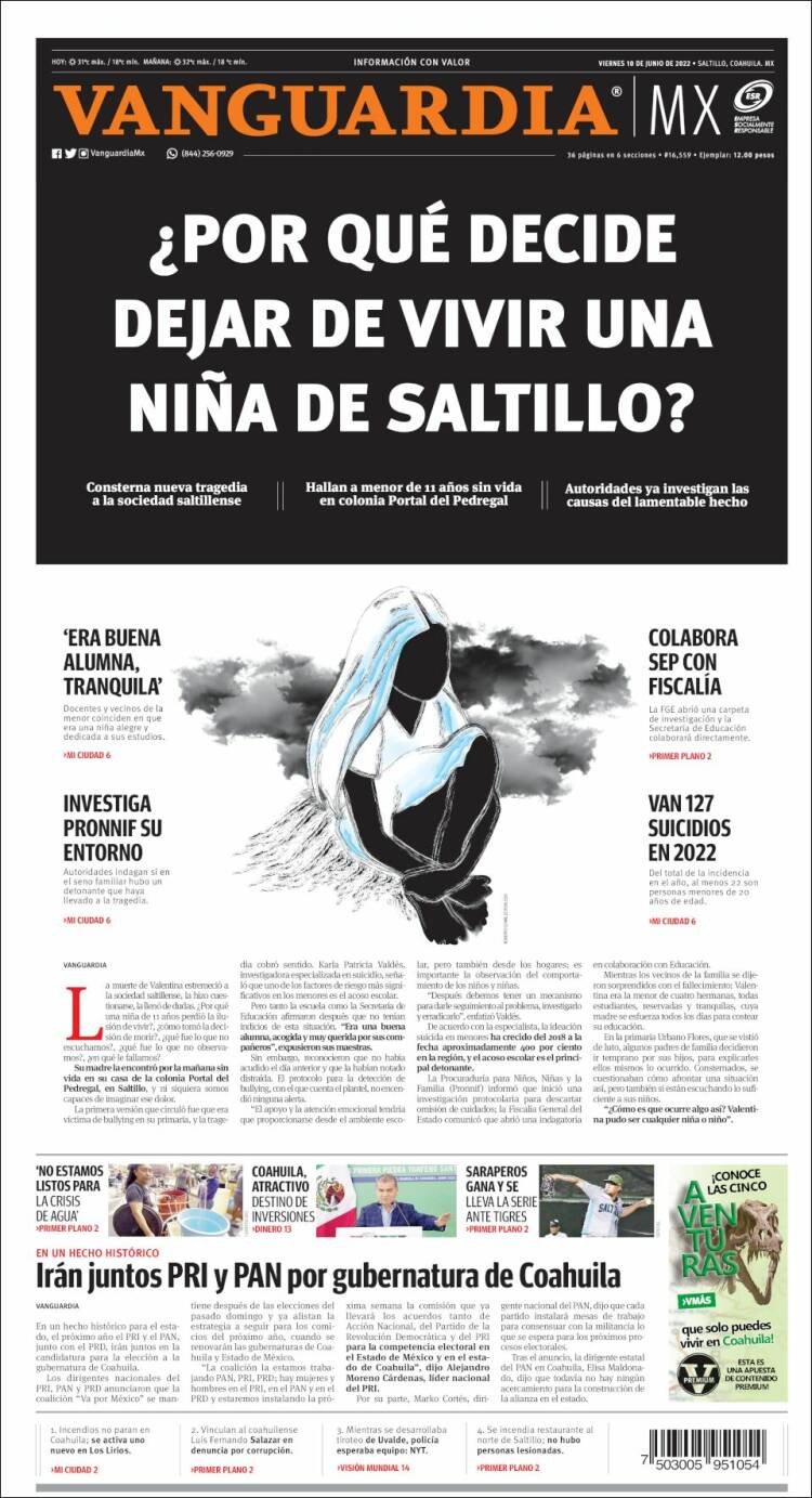 Portada de Vanguardia (M&eacute;xico)