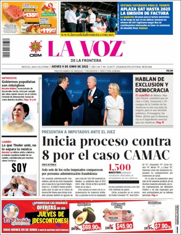 Portada de La Voz de la Frontera (M&eacute;xico)
