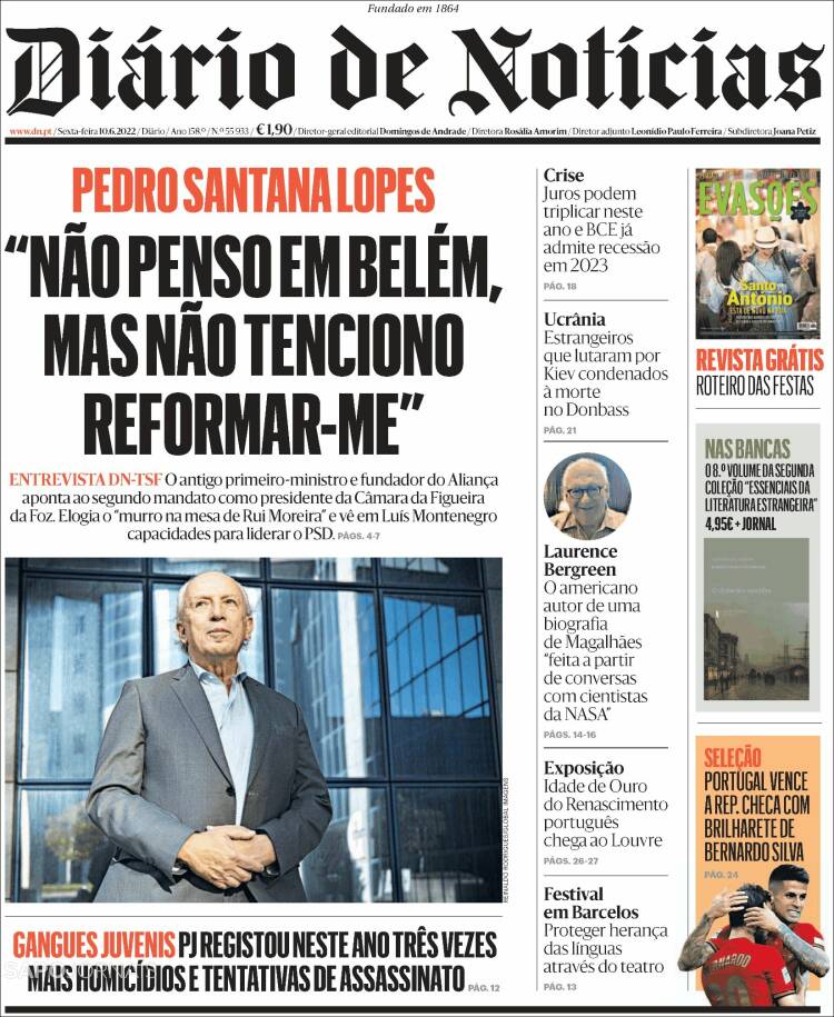 Portada de Diário de Noticias (Portugal)