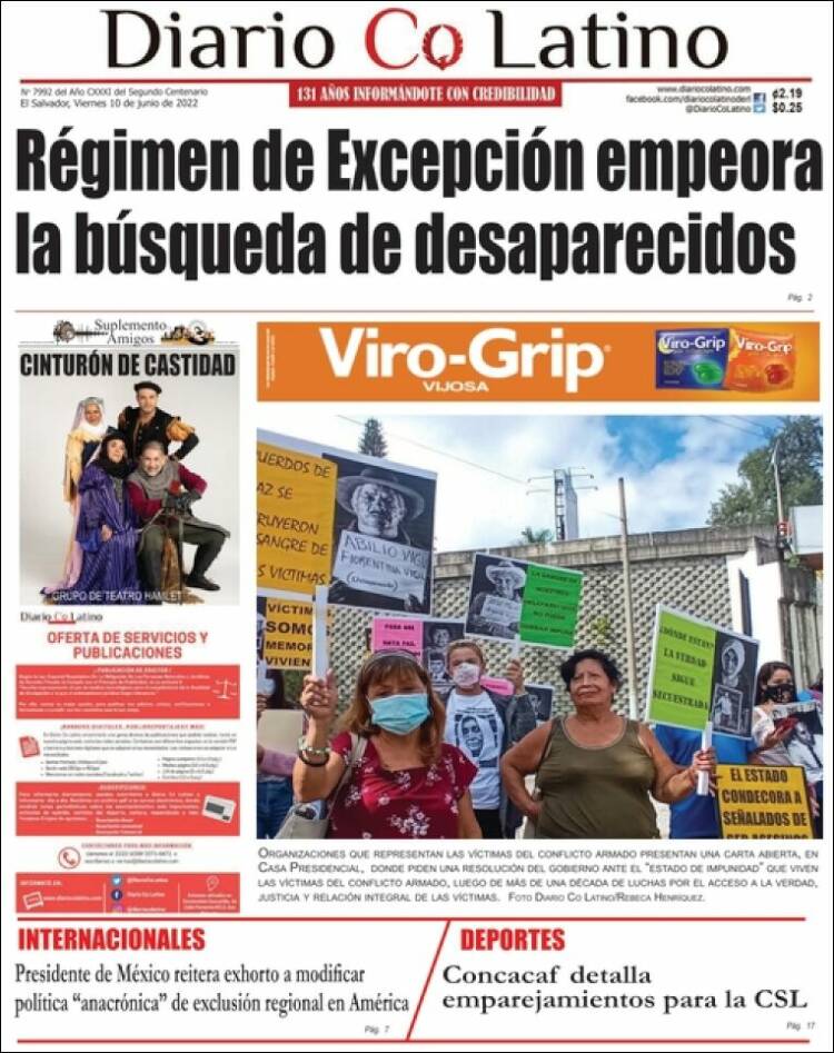 Portada de Diario Co Latino (El Salvador)