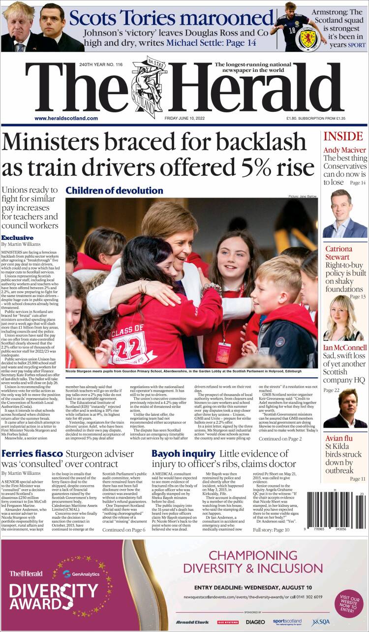 Portada de The Herald (Reino Unido)