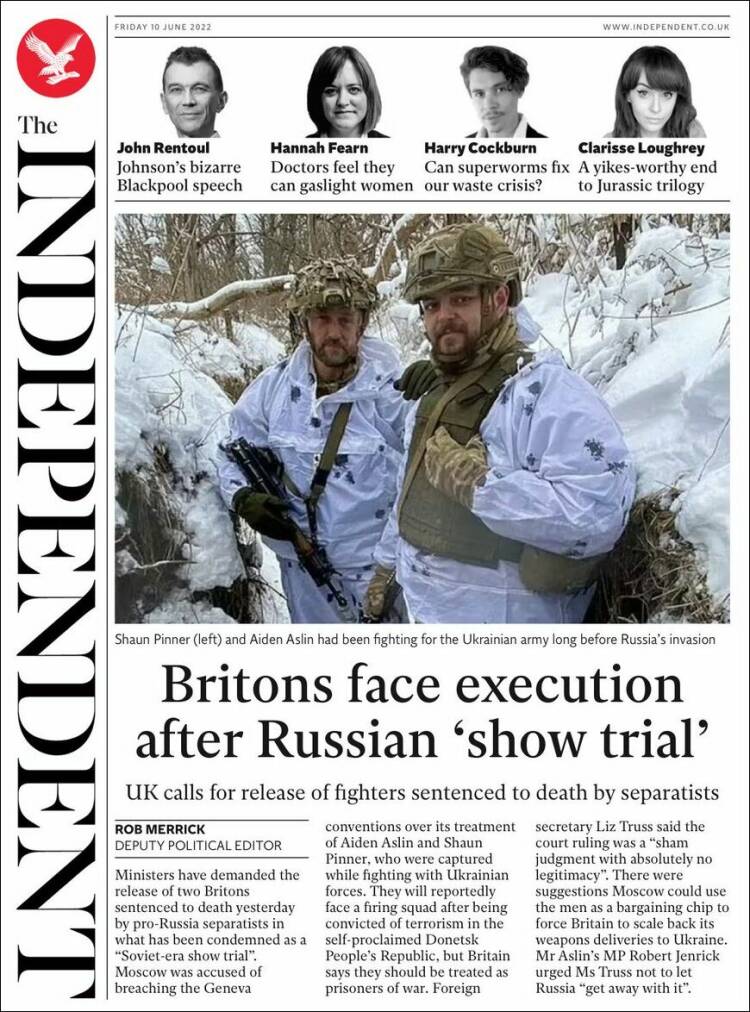 Portada de The Independent (Reino Unido)
