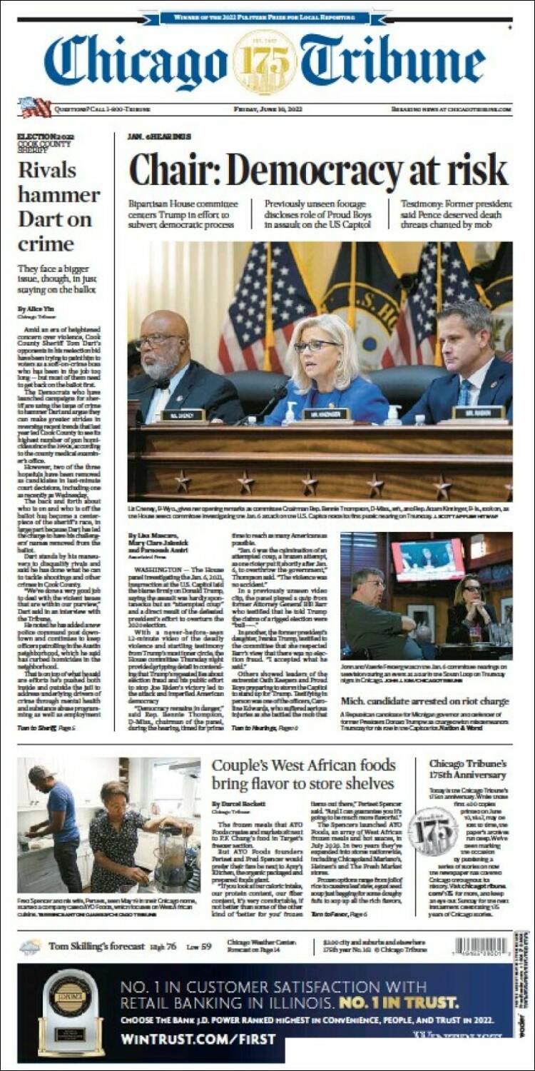 Portada de Chicago Tribune (USA)