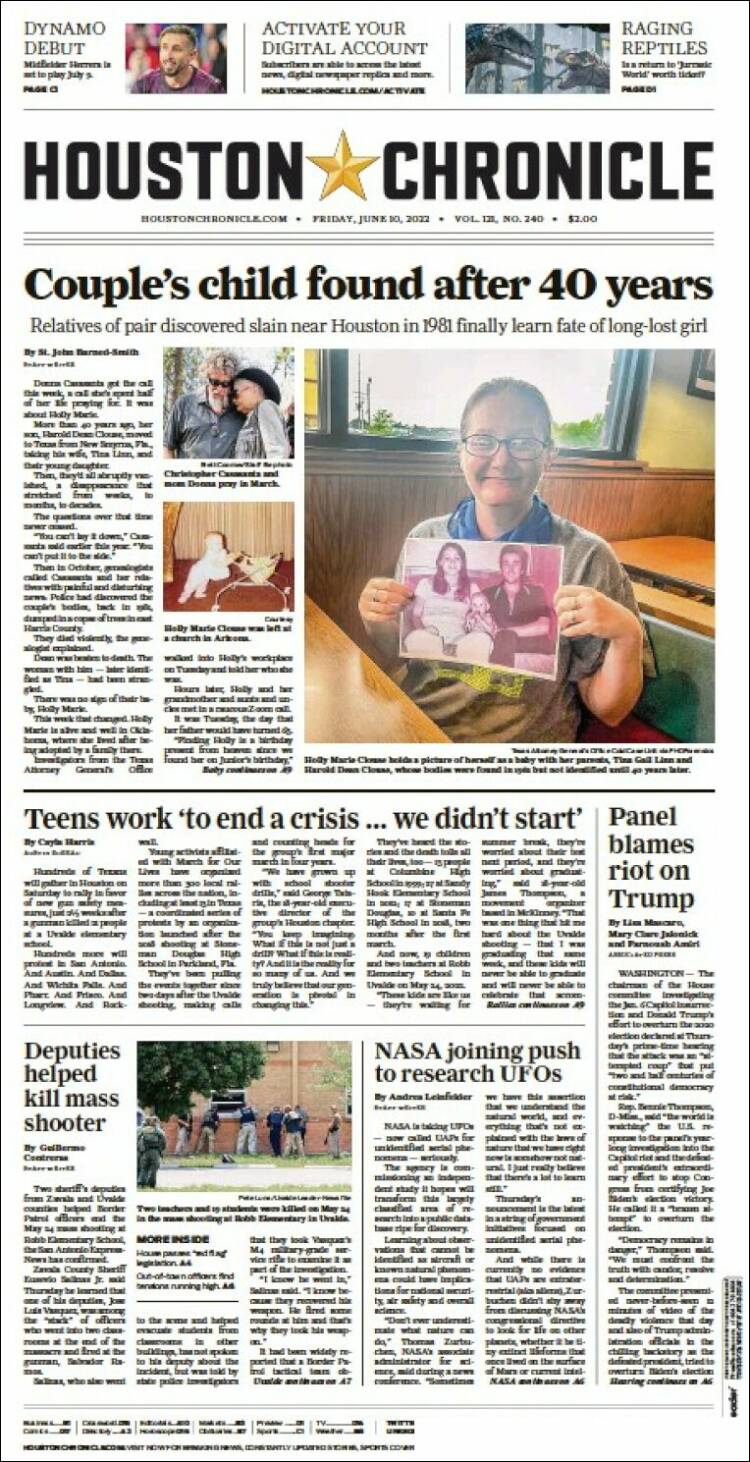 Portada de Houston Chronicle (USA)