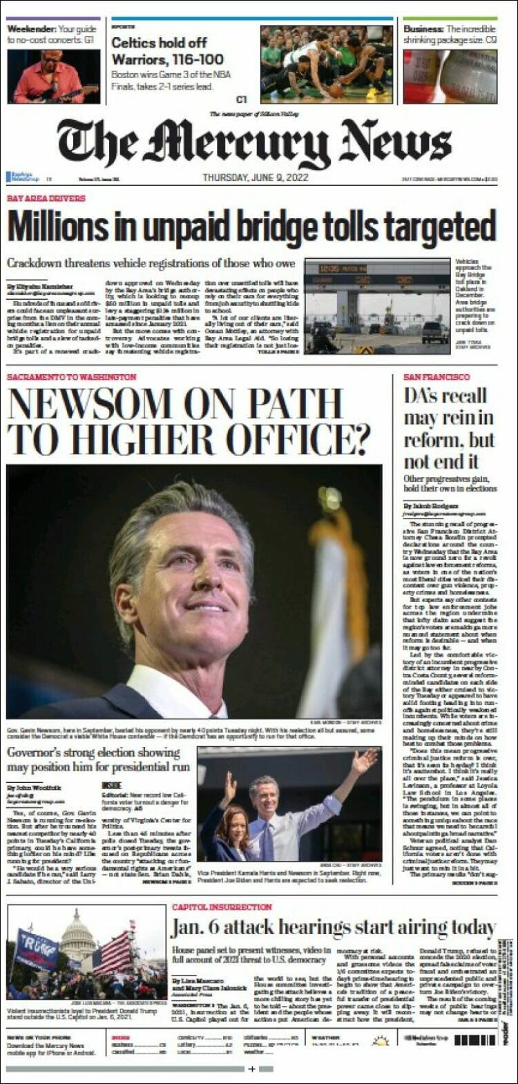 Portada de San Jose Mercury News (USA)