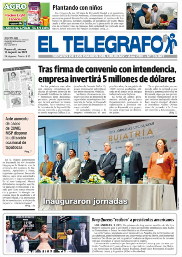 Portada de El Telégrafo (Uruguay)