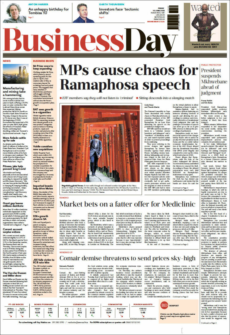 Portada de Business Day (Sud&aacute;frica)