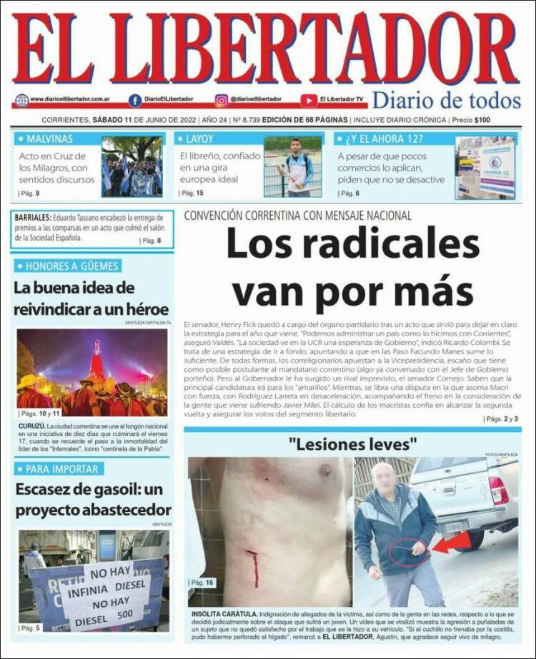 Portada de Diario El Libertador (Argentina)