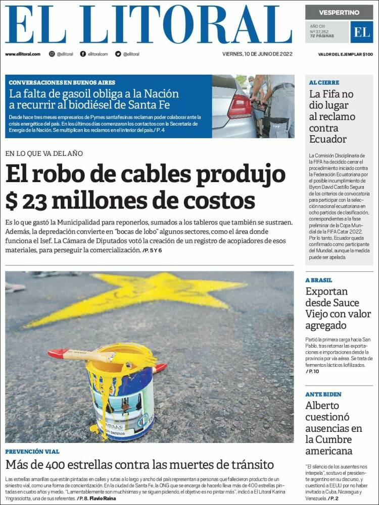 Portada de Diario El Litoral (Argentina)