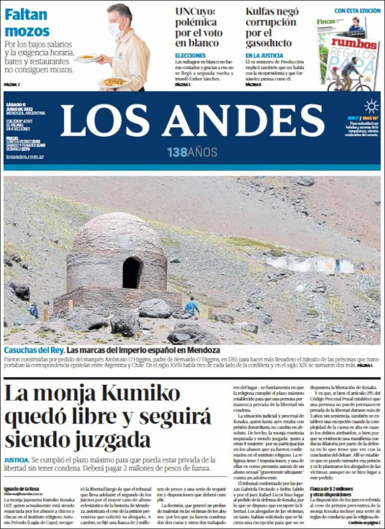 Portada de Los Andes - Mendoza (Argentina)
