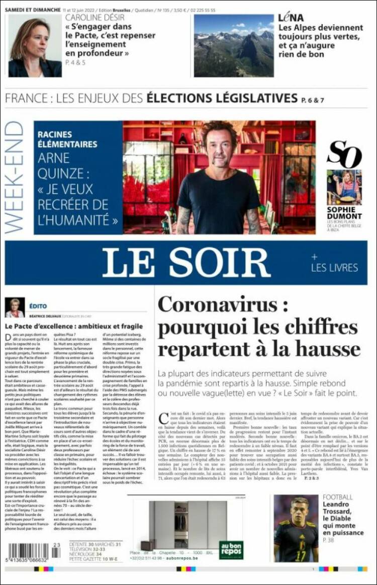 Portada de Le Soir (B&eacute;lgica)