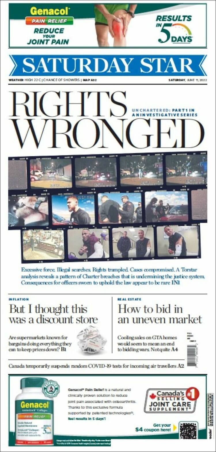 Portada de The Toronto Star (Canadá)